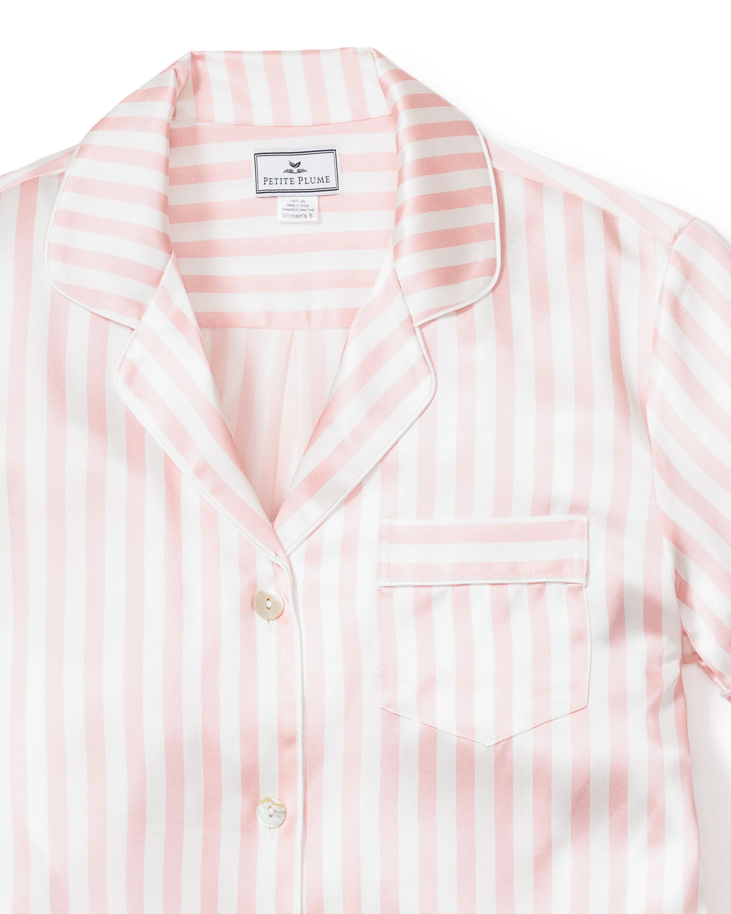 Women's Silk Pajama Short Set in Pink Stripe - Image 4