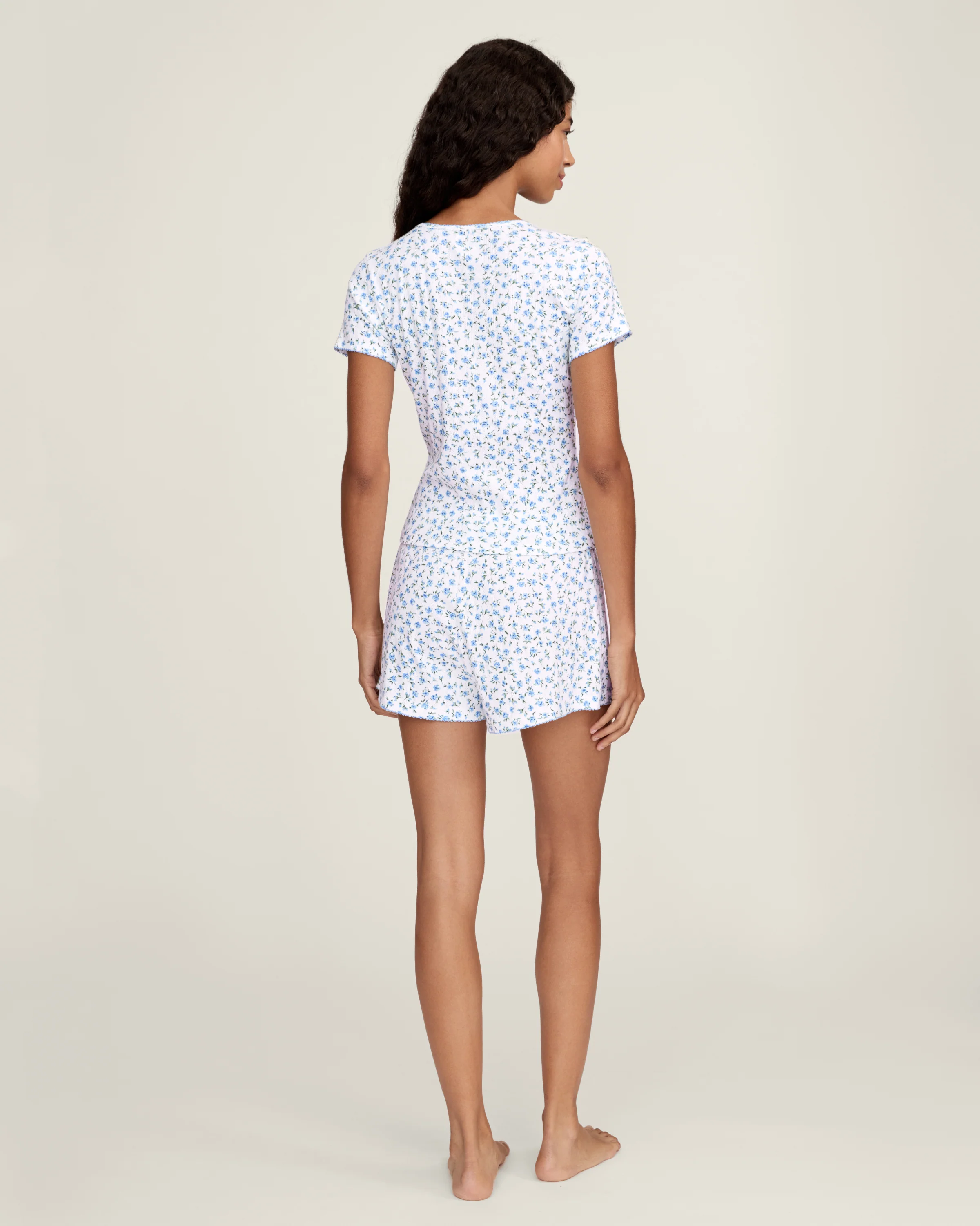 Women's Pointelle Shorts in Blue Floral - Image 5