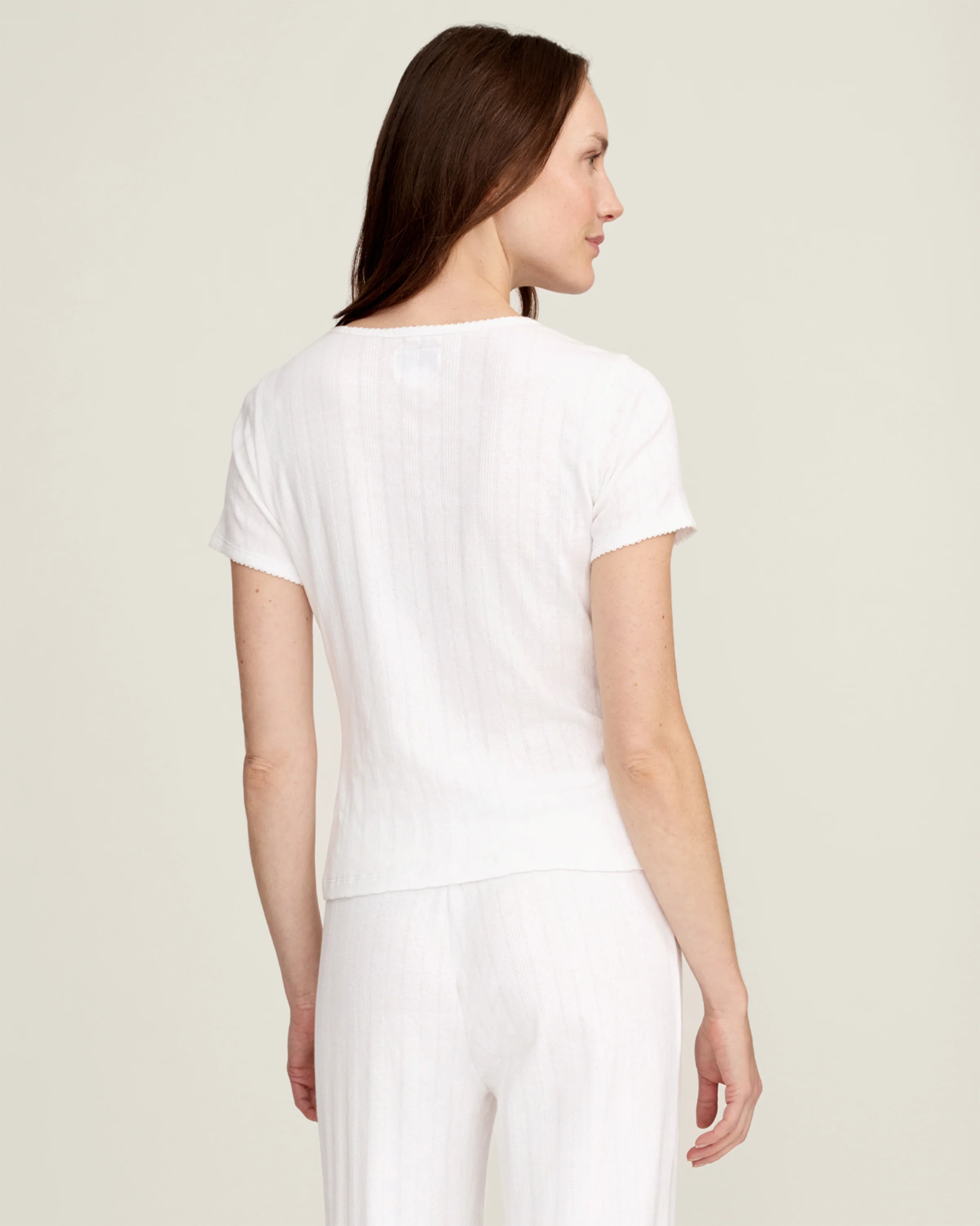 Women's Pointelle T-Shirt in White - Image 3