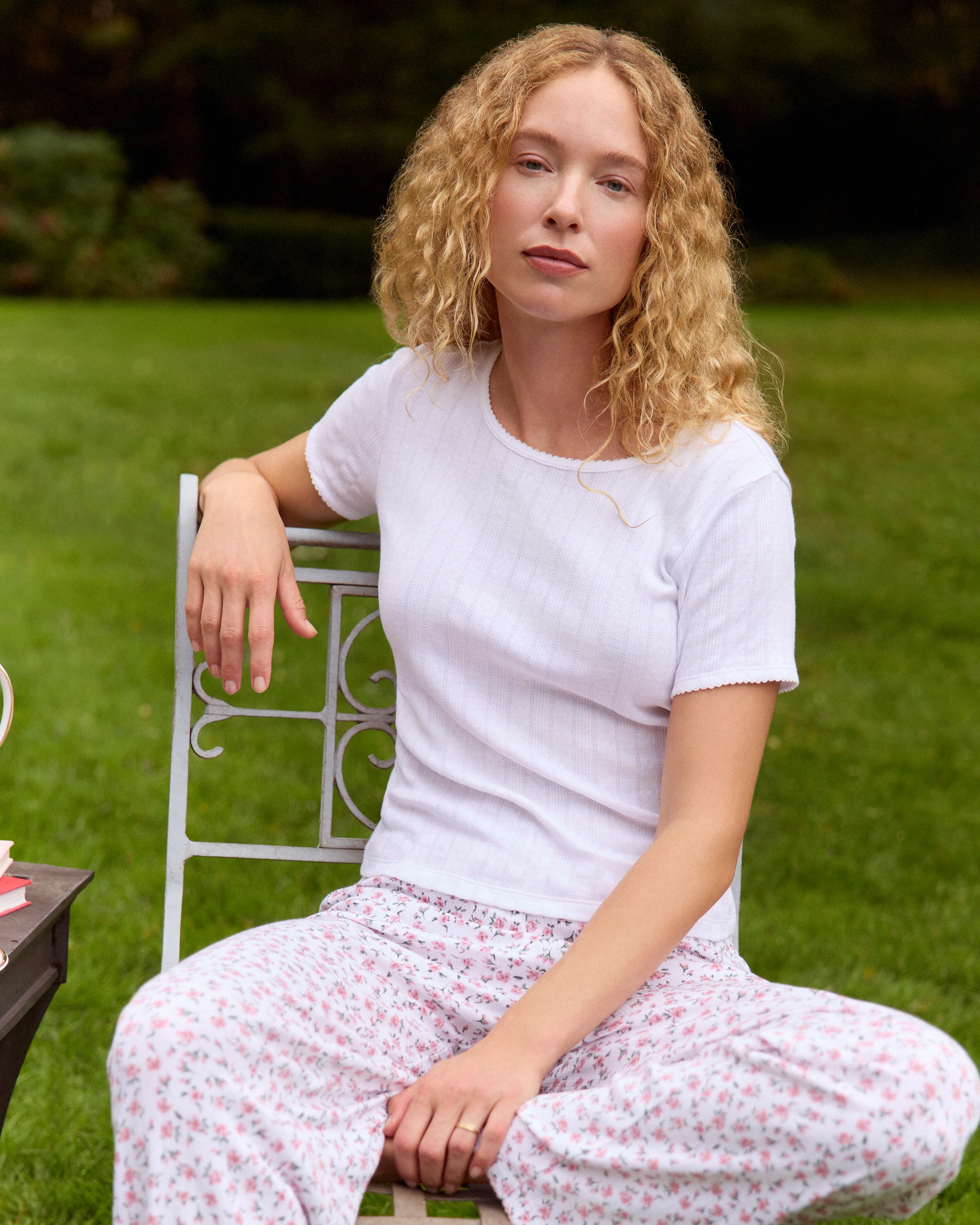 Women's Pointelle T-Shirt in White - Image 4