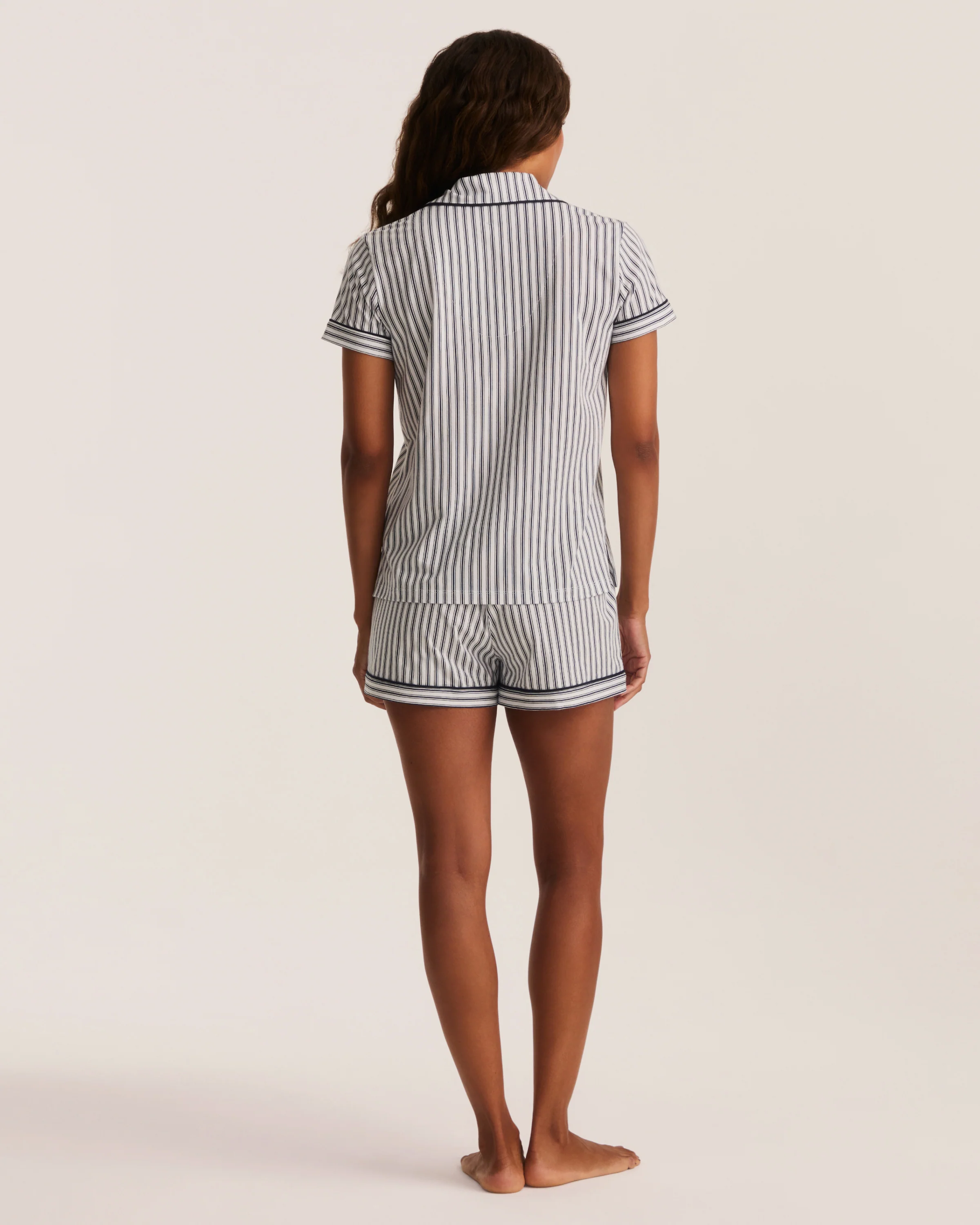The Poppy Lightweight Pima Short Set in Navy French Ticking - Image 4
