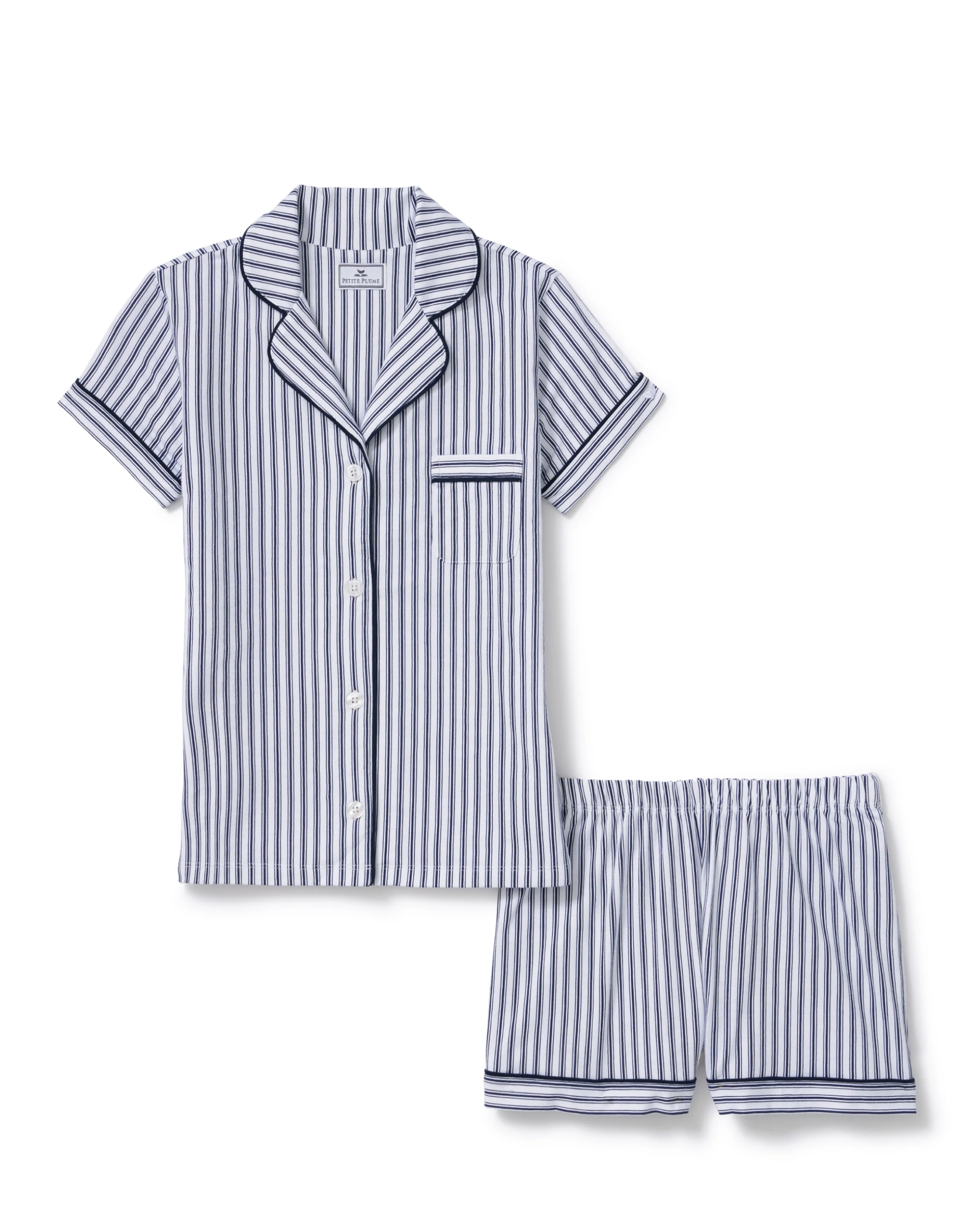 The Poppy Lightweight Pima Short Set in Navy French Ticking - Image 6