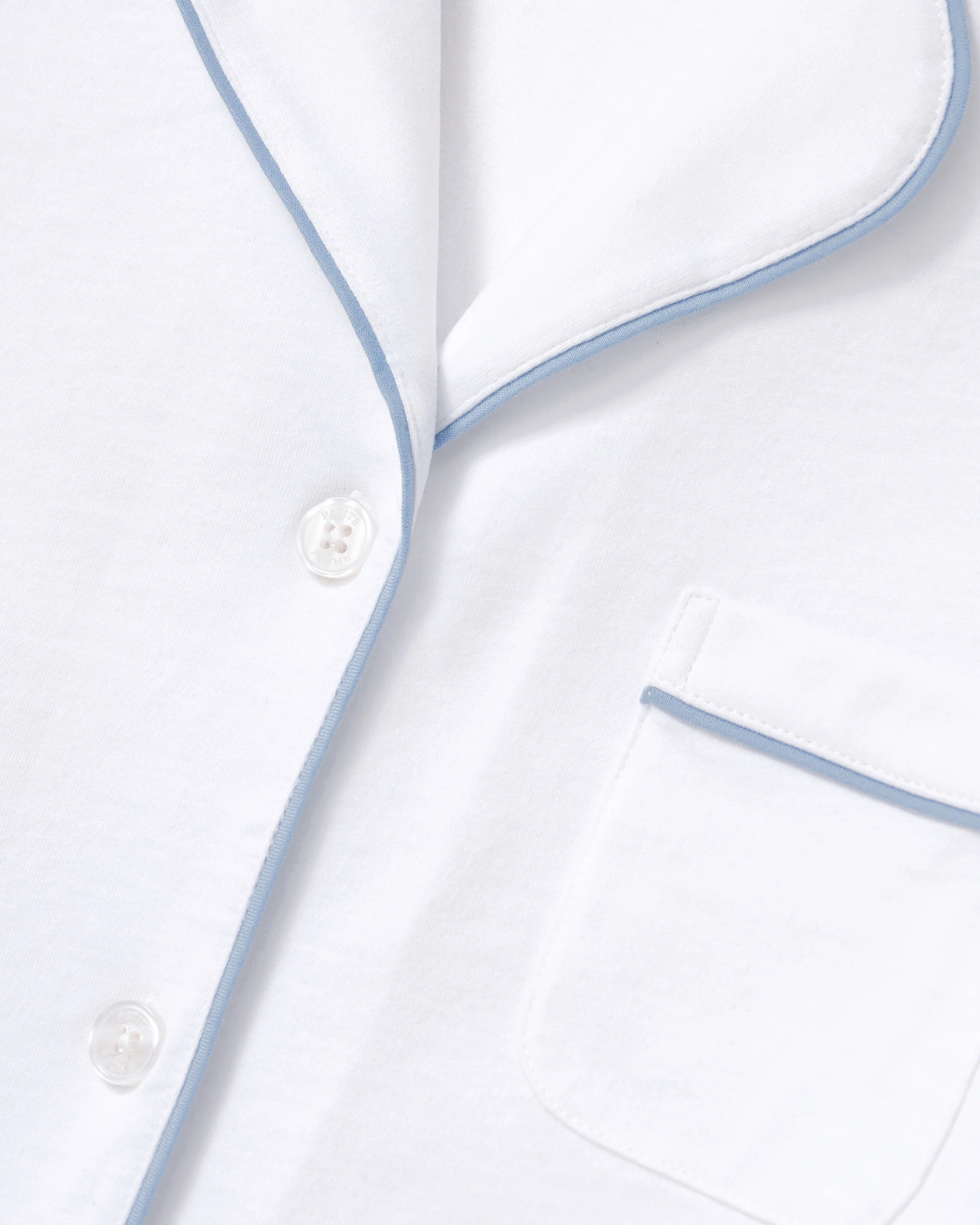 The Poppy Pima Short Set in White with Periwinkle Piping - Image 6
