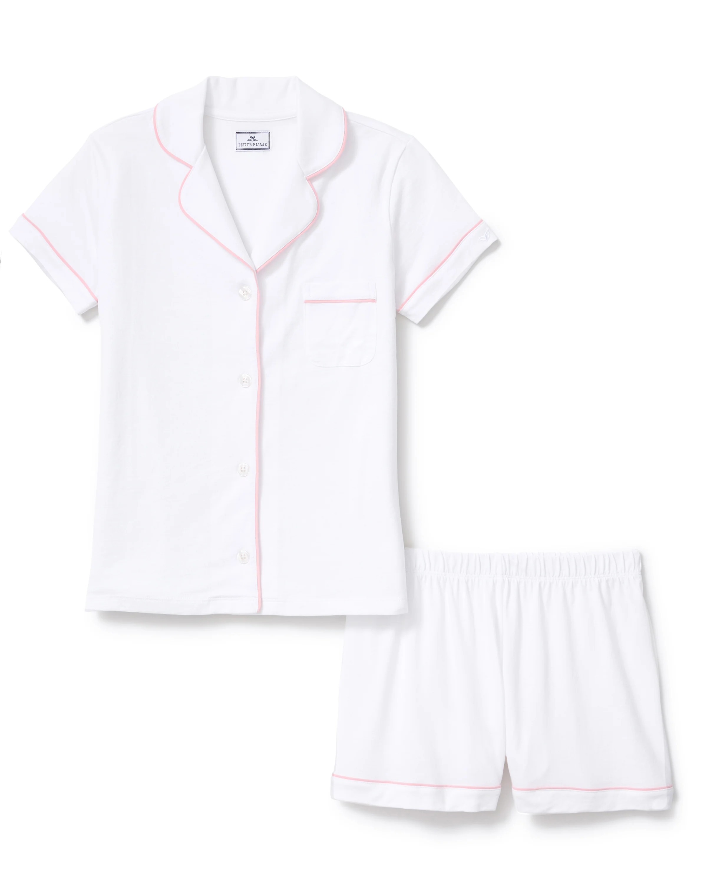 The Poppy Pima Short Set in White with Pink Piping - Image 6