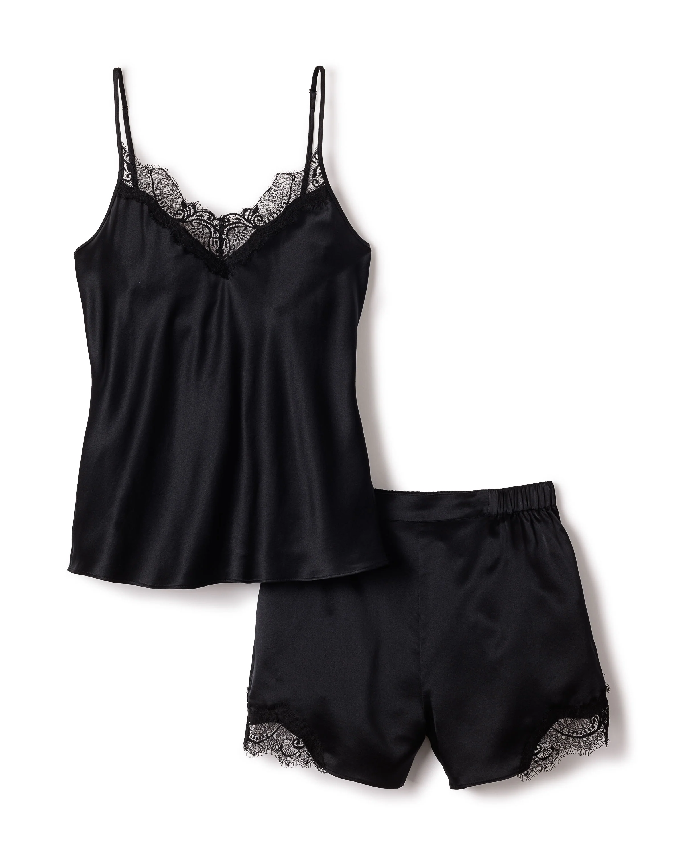 Women's Silk Lace Cami Short Set in Black - Image 6