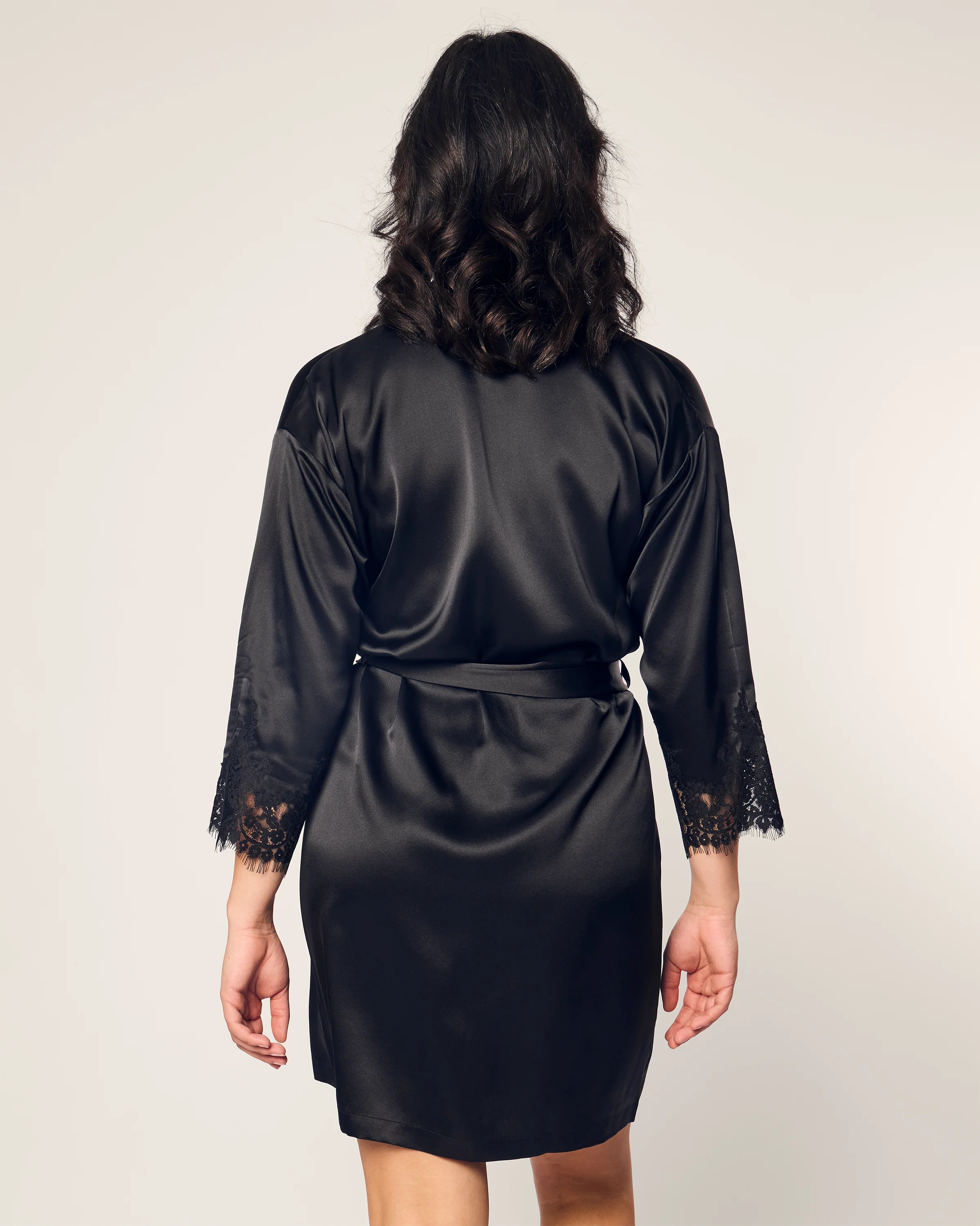 Women's Silk Lace Robe in Black - Image 4