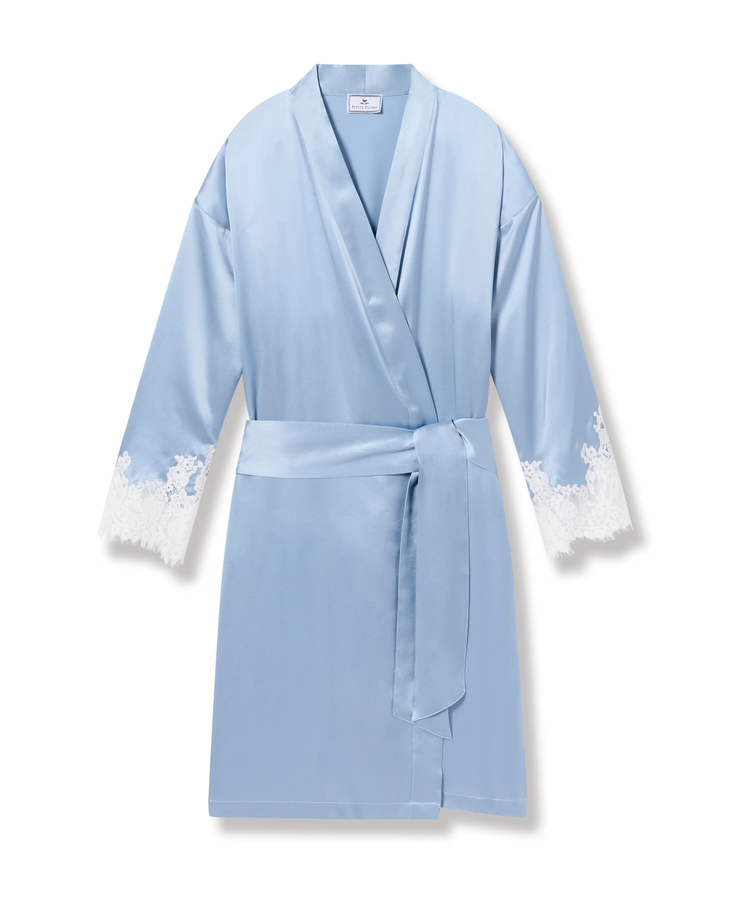Women's Silk Lace Robe in Periwinkle - Image 7