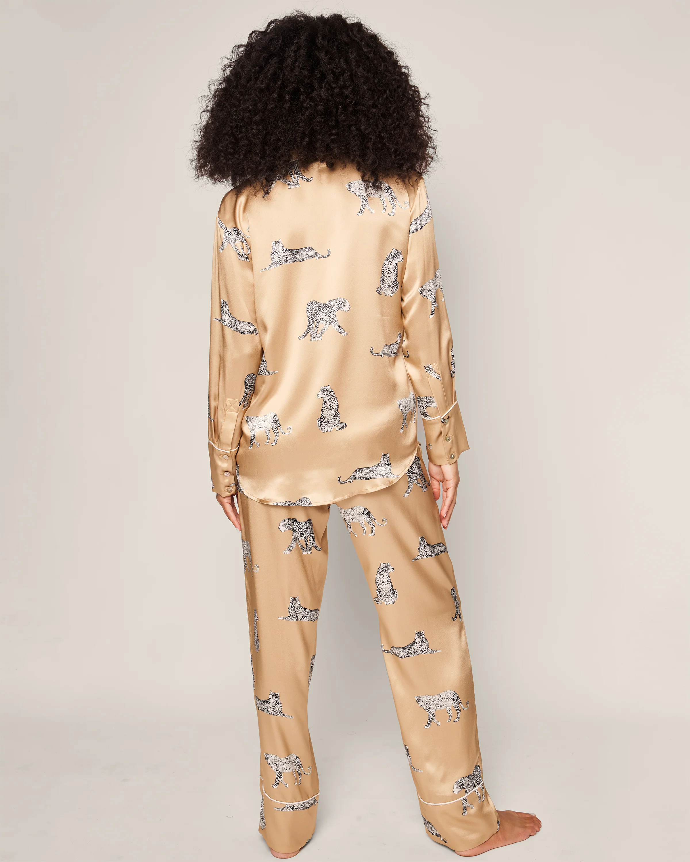 Women's Silk Pajama Set in Panthère Champagne - Image 4