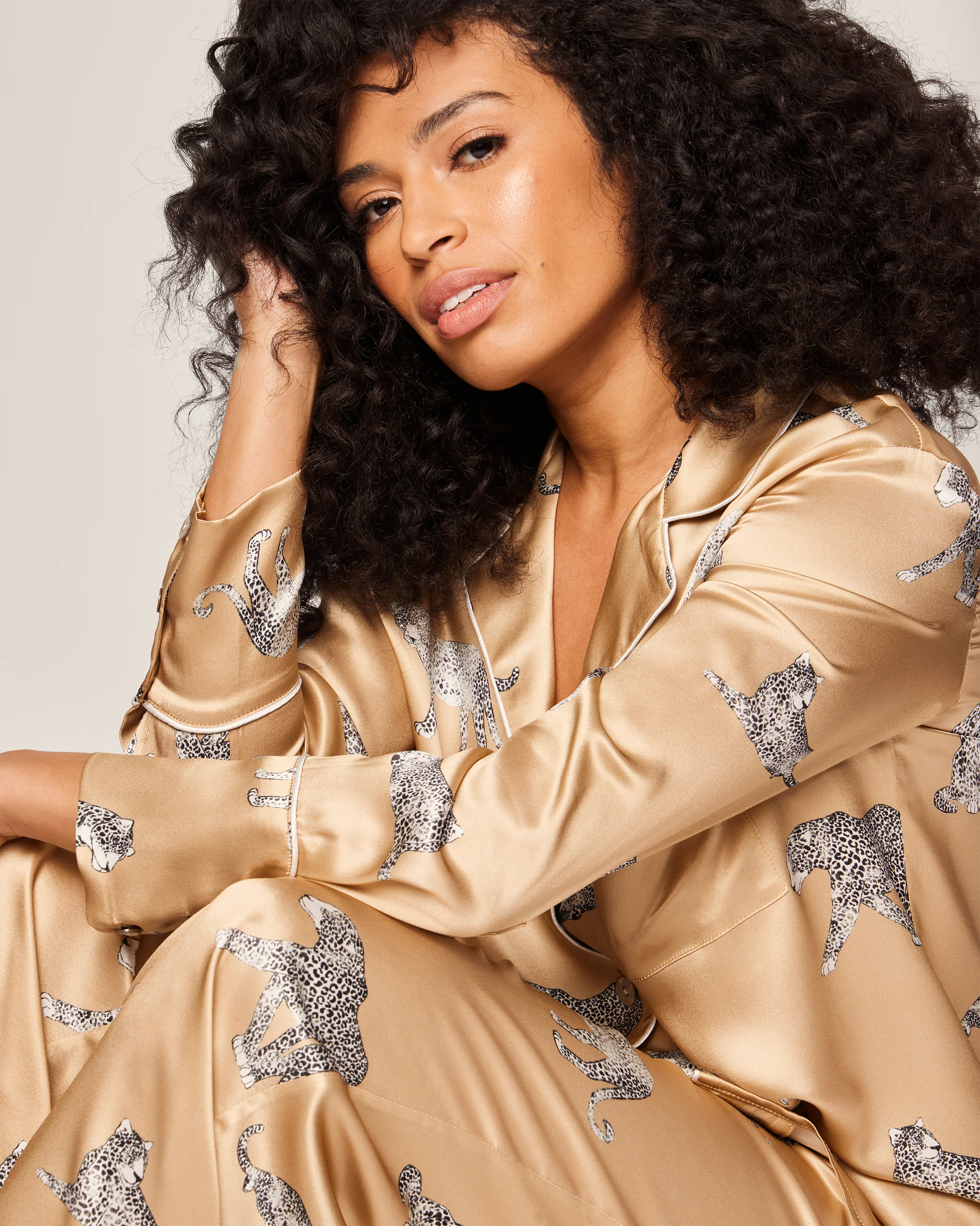 Women's Silk Pajama Set in Panthère Champagne - Image 5