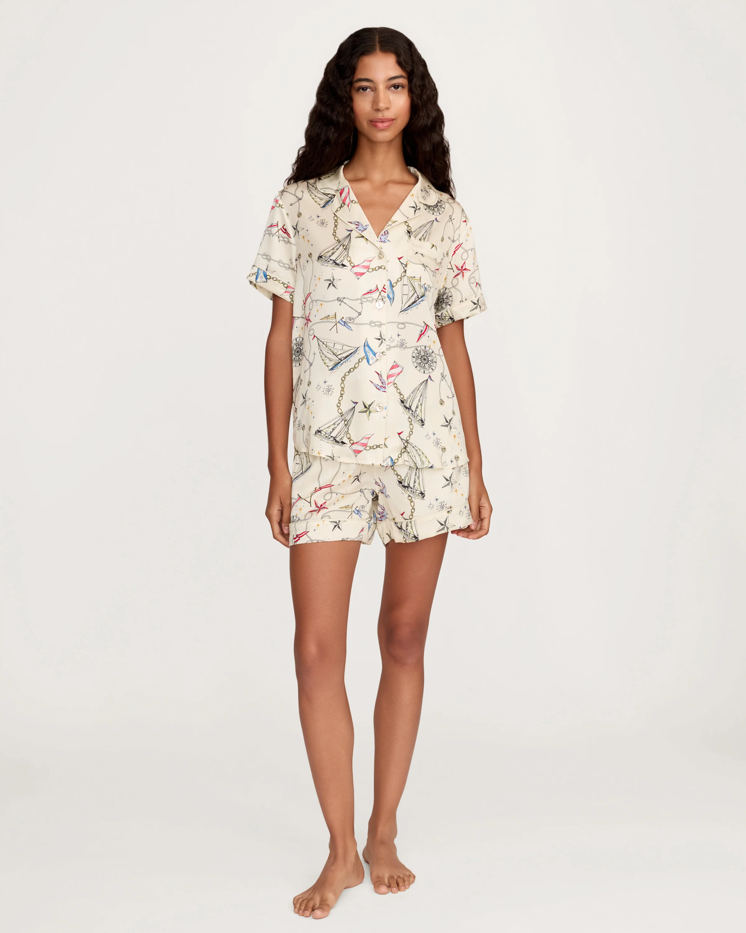 Women's Silk Short Sleeve Short Set in Regatta Royale - Image 3