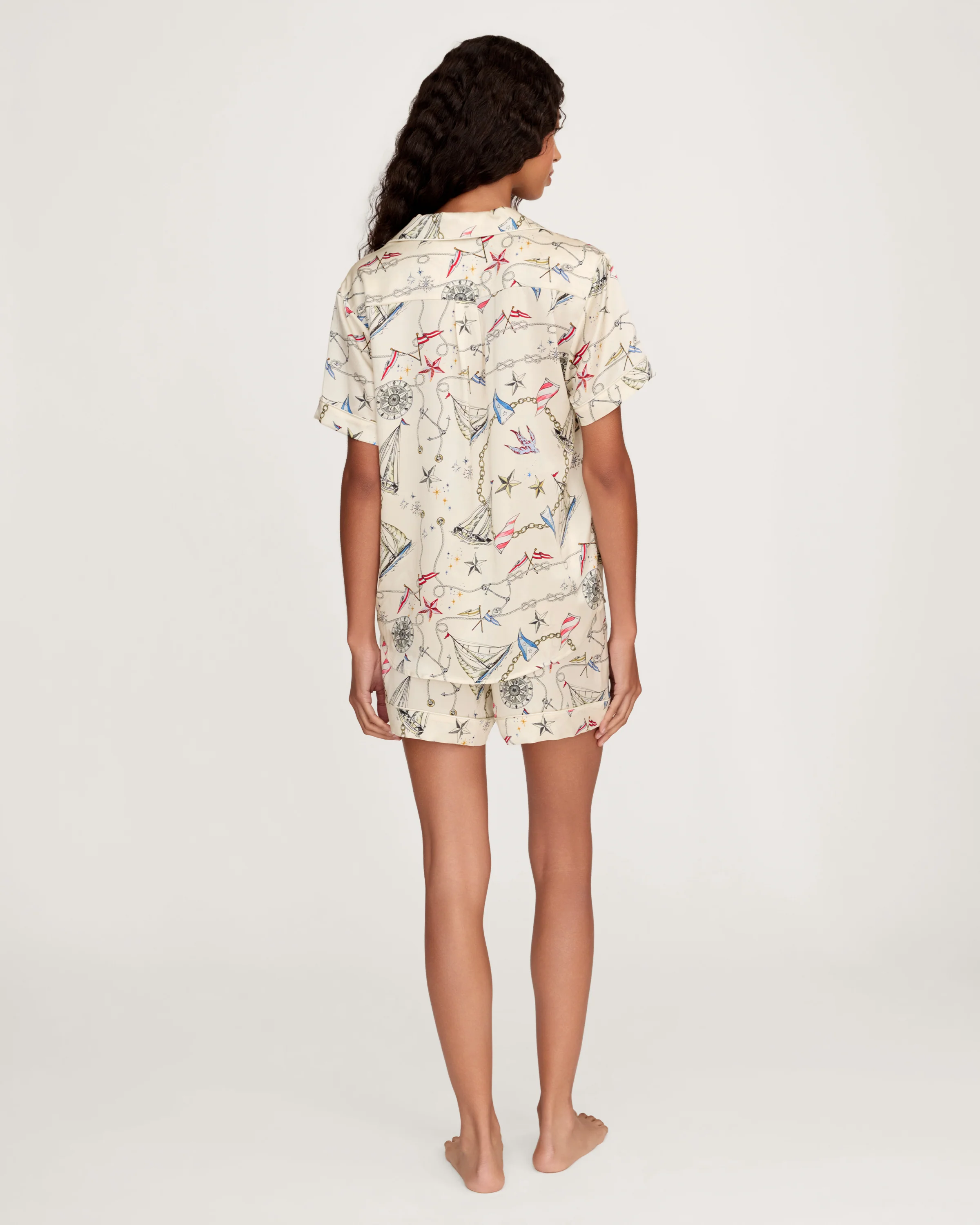 Women's Silk Short Sleeve Short Set in Regatta Royale - Image 5
