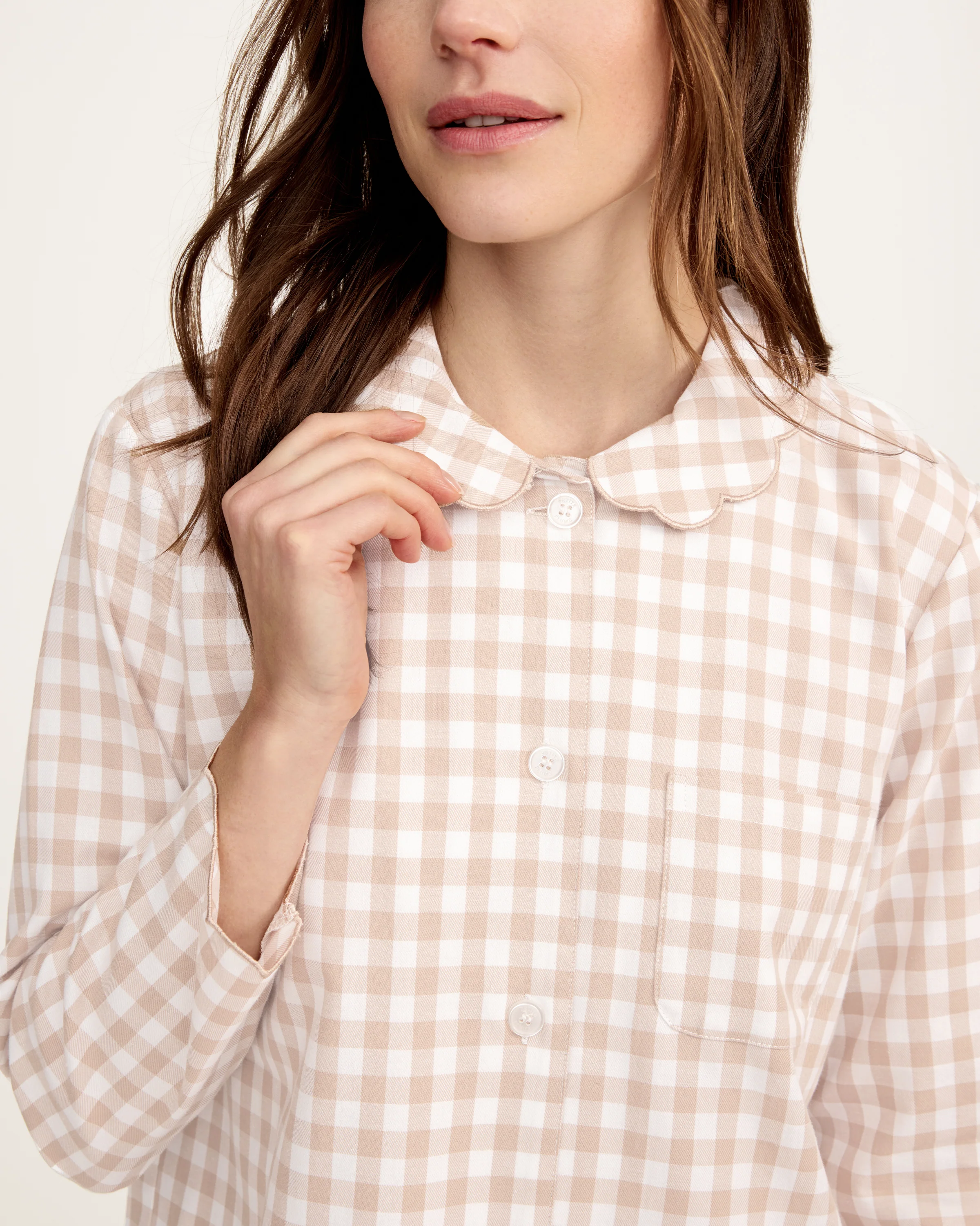 Women's Twill Colette Pajama Set in Camel Gingham - Image 3