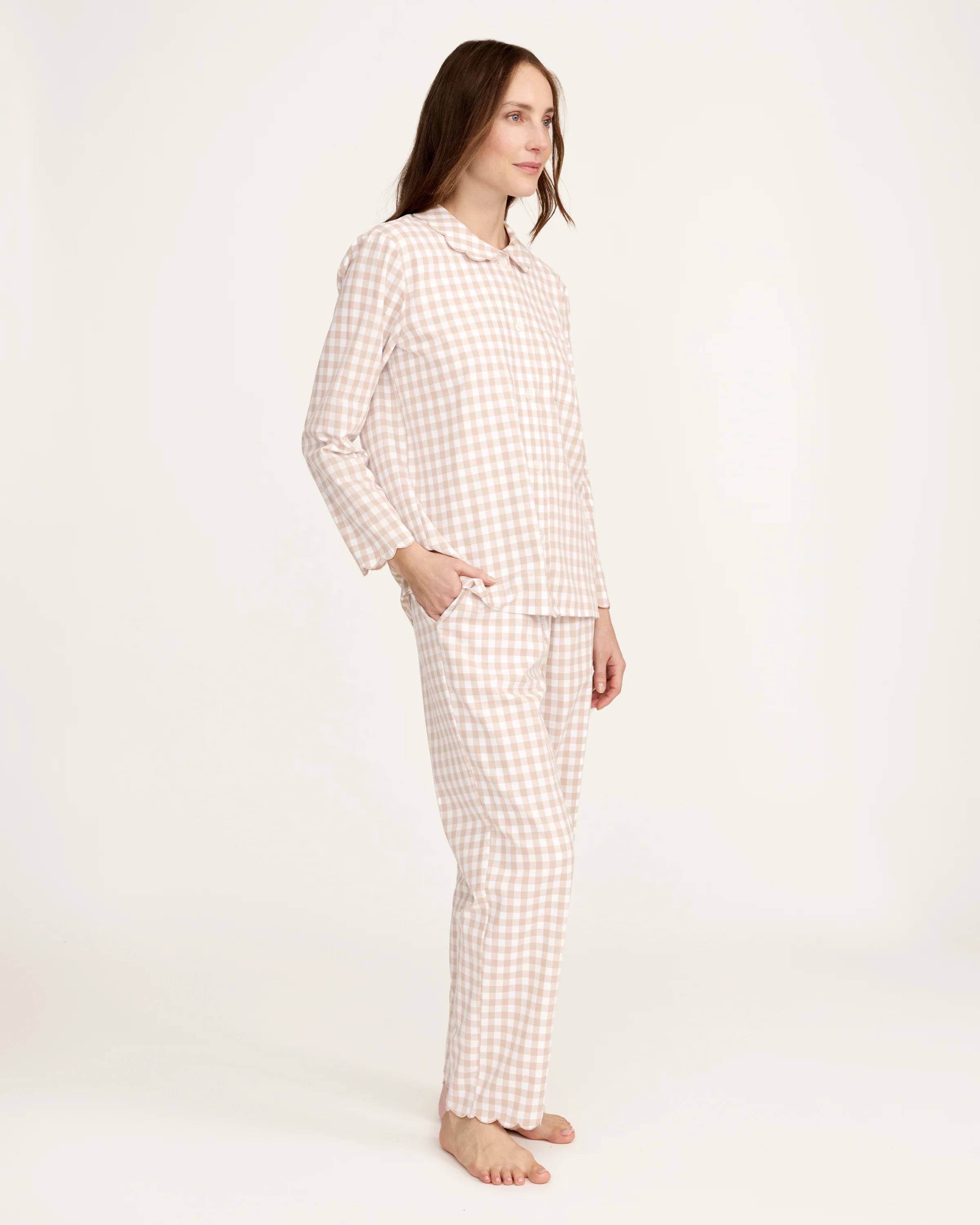 Women's Twill Colette Pajama Set in Camel Gingham - Image 5