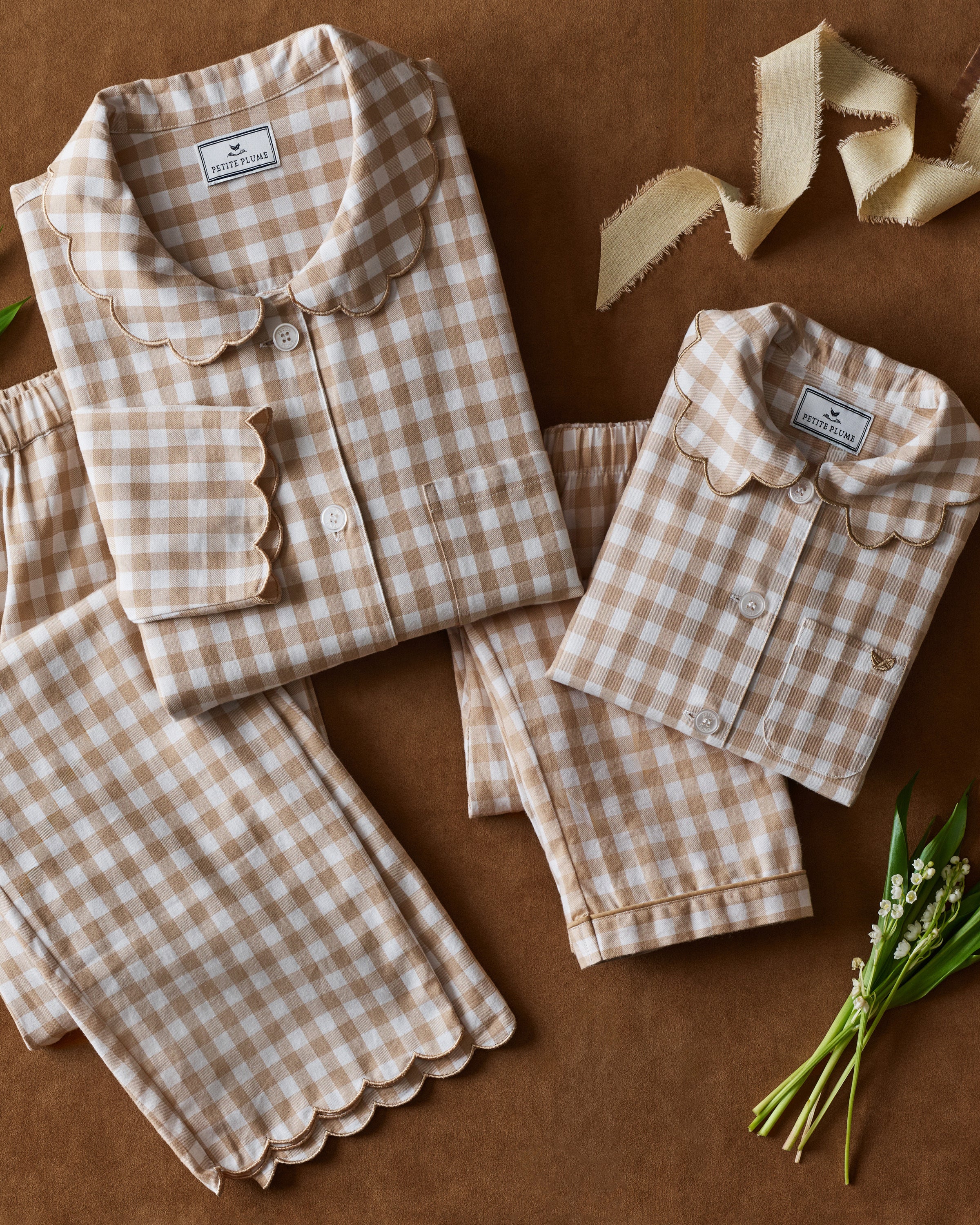 Women's Twill Colette Pajama Set in Camel Gingham - Image 7