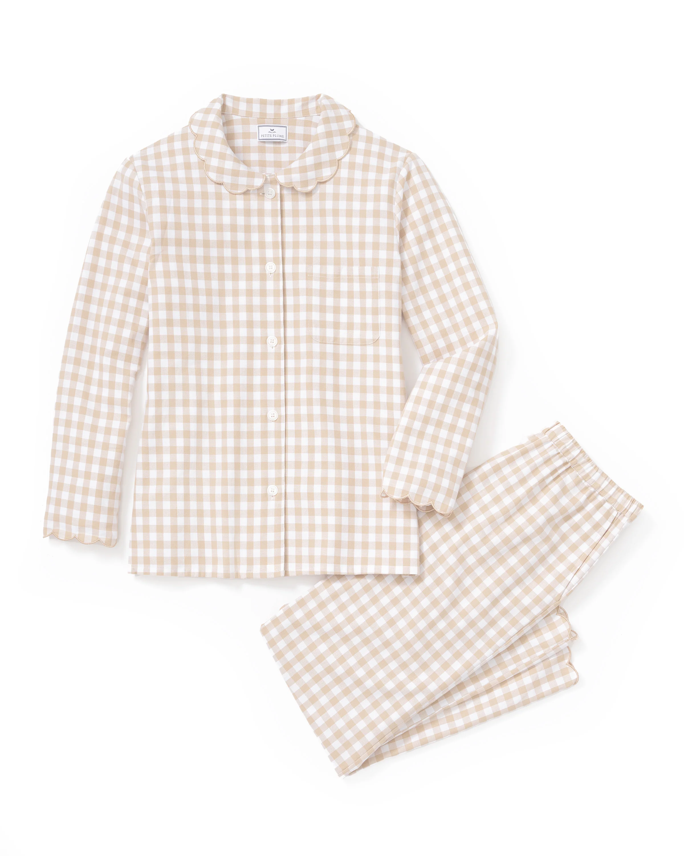 Women's Twill Colette Pajama Set in Camel Gingham - Image 8