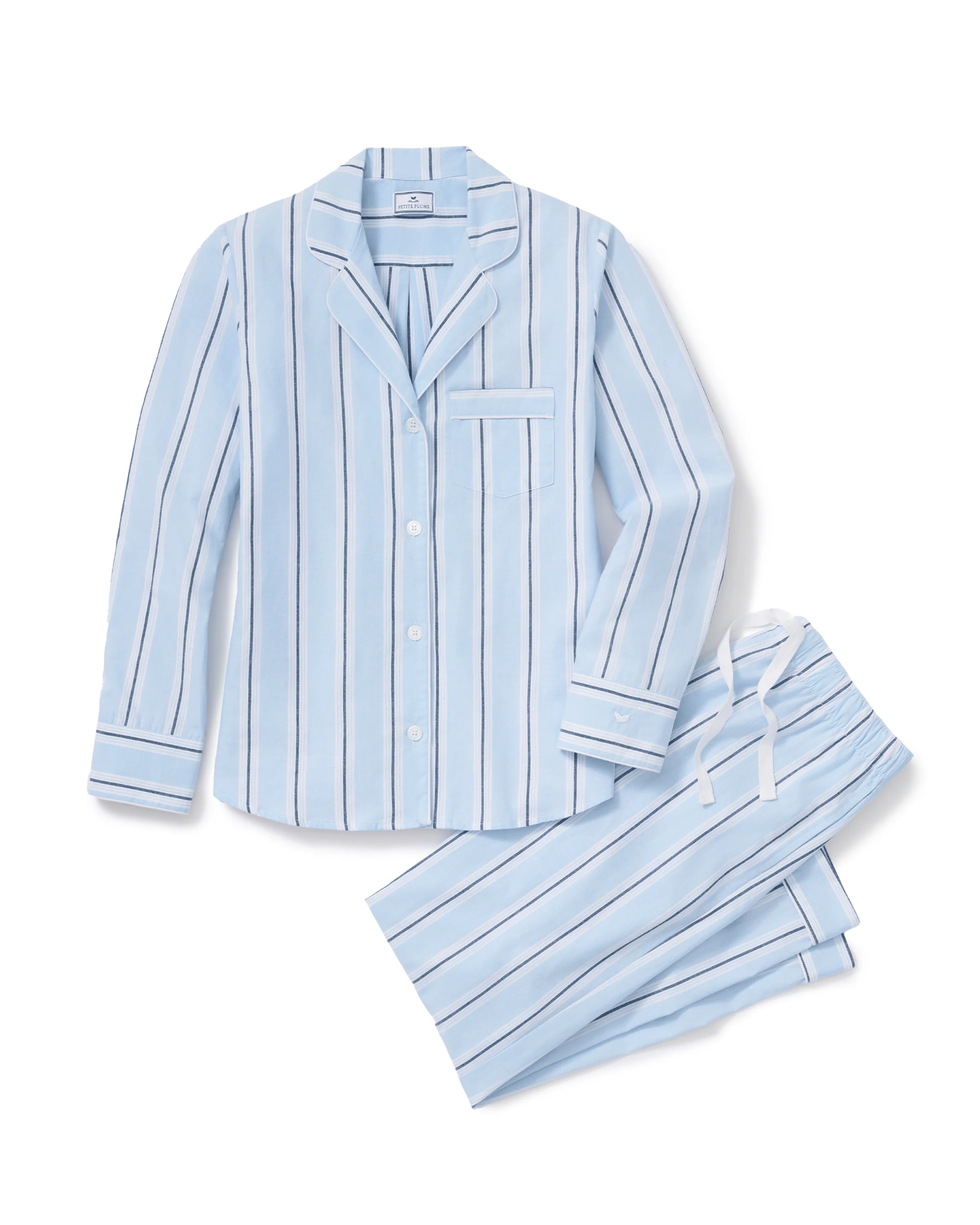 Women's Twill Pajama Set in Coastal Stripe - Image 8