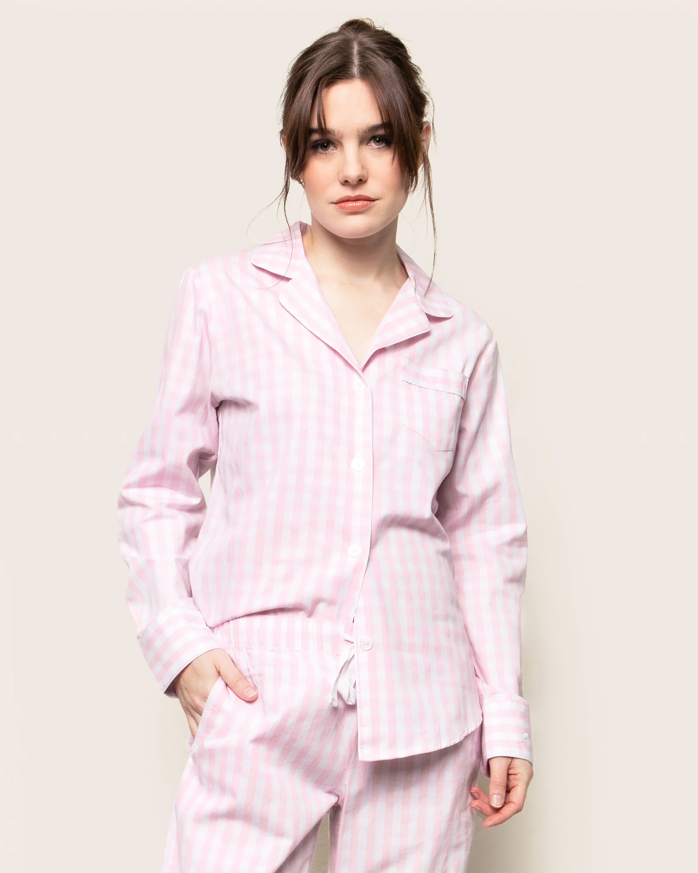Women's Twill Pajama Set in Pink Gingham - Image 3