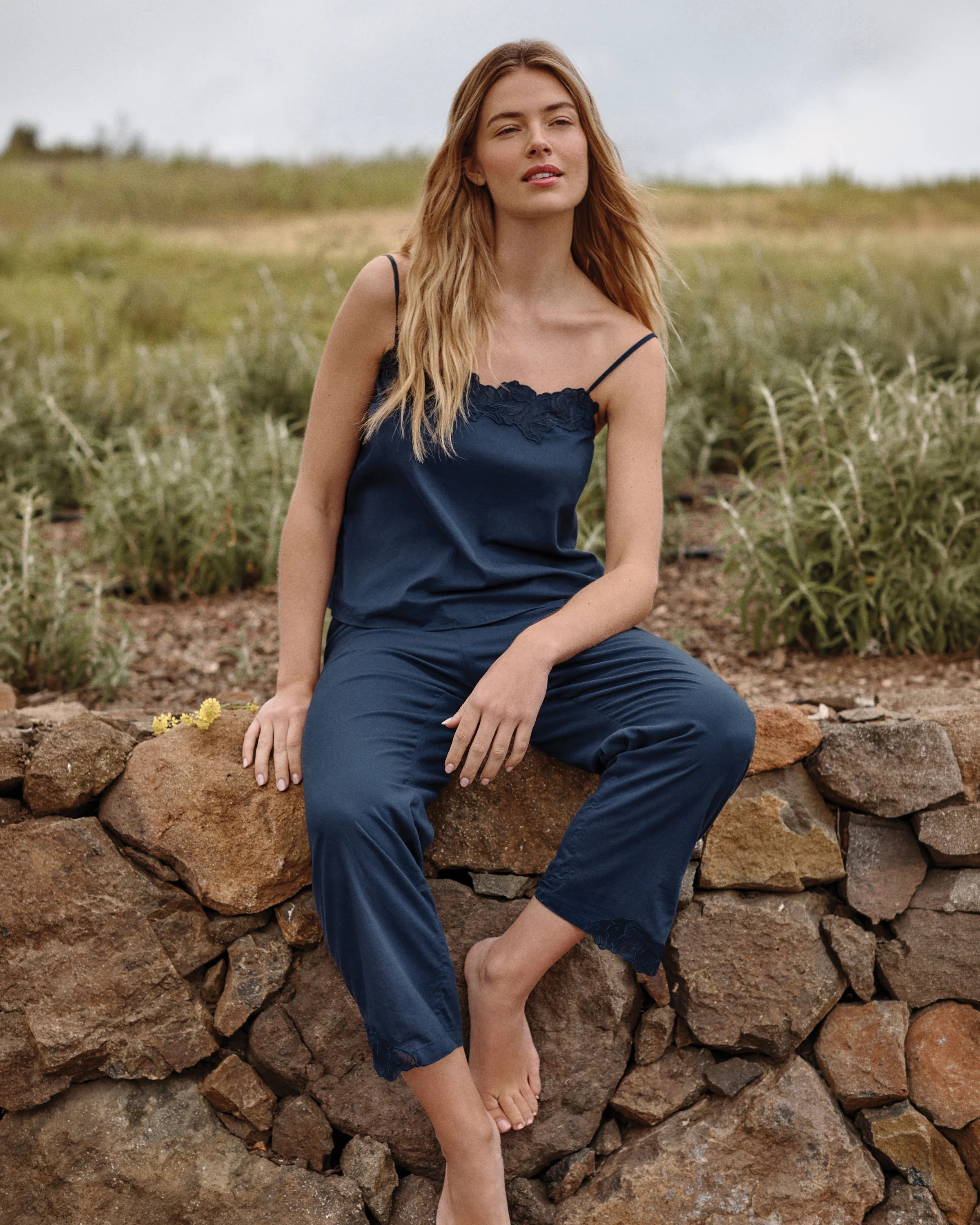 Women's Voile Fleur Cami Pant Set in Navy - Image 6
