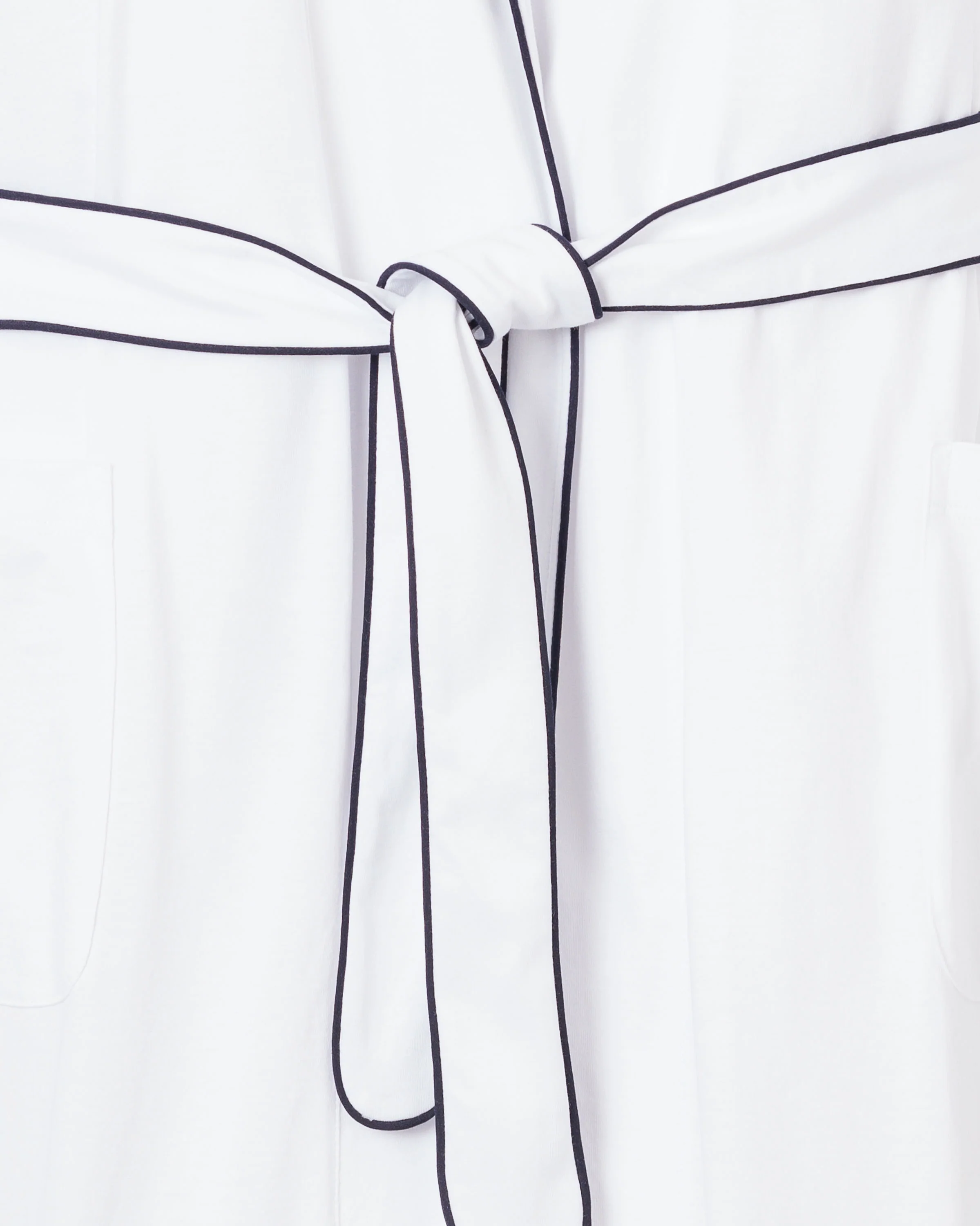 Women's Pima Robe in White with Navy Piping - Image 6