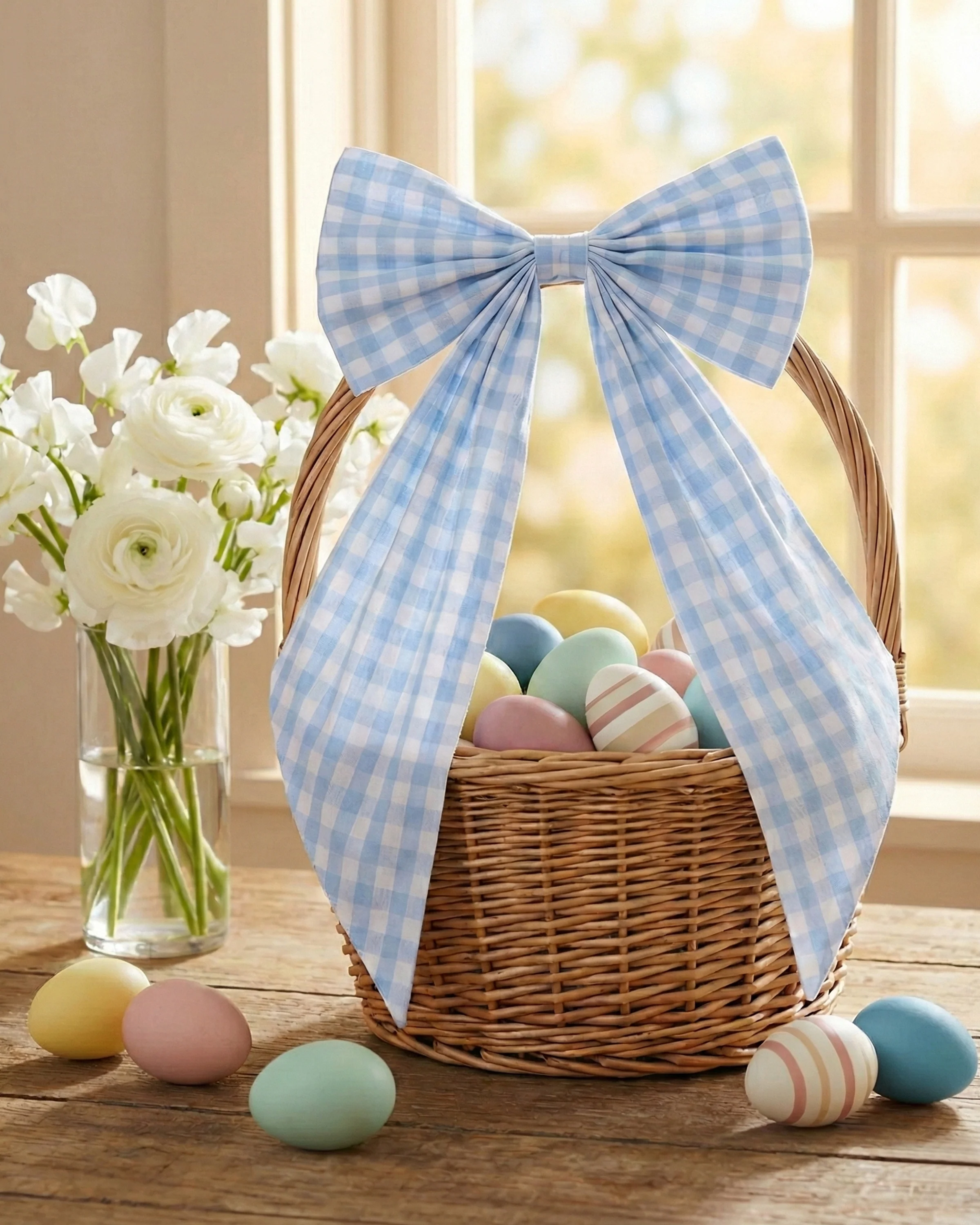 Easter Wreath/Basket Bow in Light Blue Gingham - Image 2