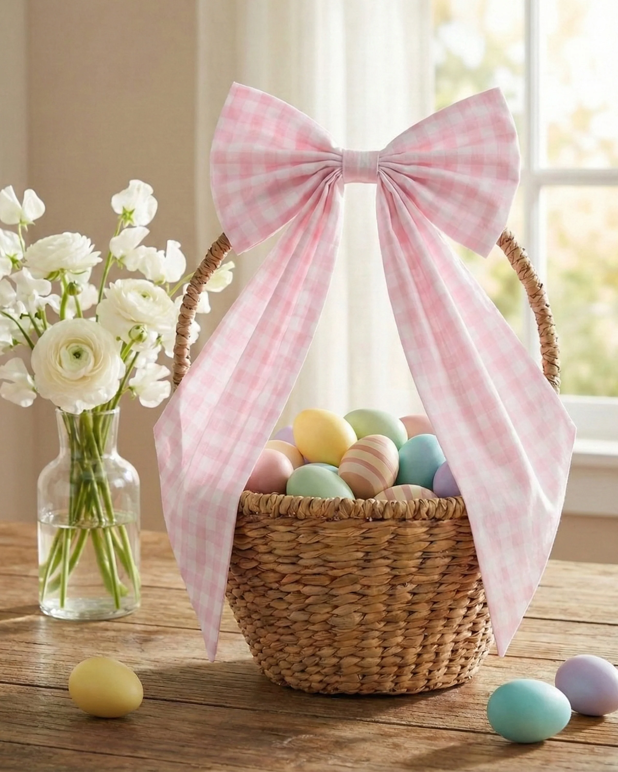 Easter Wreath/Basket Bow in Pink Gingham - Image 2